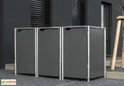 Cache-poubelle Triple En Acier Et Composite Aluminium 181 X 63 X 115 Cm -Garanti Jardin Magasin abri poubelle triple acier aluminium gris