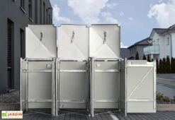 Cache-poubelle Triple En Acier Et Composite Aluminium 209 X 80 X 115 Cm -Garanti Jardin Magasin abri poubelle triple acier aluminium ouvert