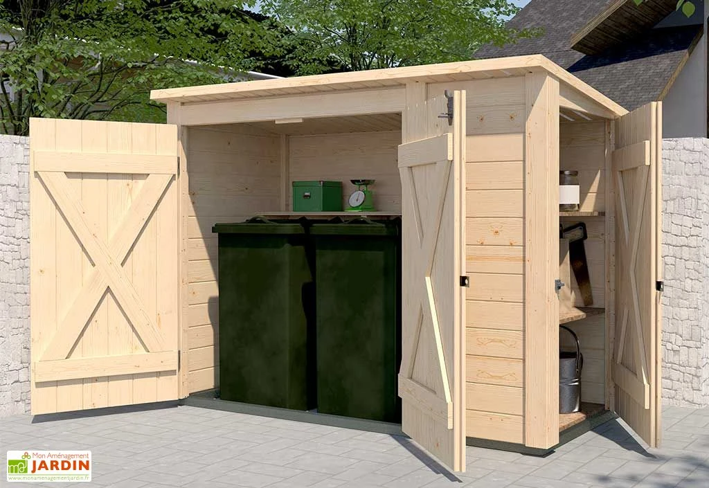 Abri Pour Vélos Ou Poubelles En Bois D’épicéa + Placard 95 X 215 Cm 3 Abri Pour Vélos Ou Poubelles En Bois D’épicéa + Placard 95 X 215 Cm
