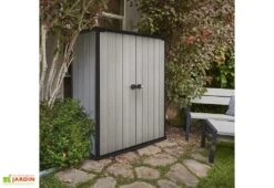 Armoire Haute Brossium En Résine (140 X 73,6 X 170) -Garanti Jardin Magasin armoire de jardin haute brossium resine gris 1