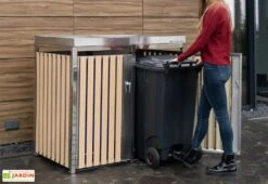Cache Poubelle Extérieur Double Inox Imitation Bois – 2x 240 Litres -Garanti Jardin Magasin cache poubelle 2 portes westmann wmhhwtc 51