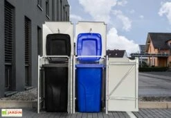Cache-poubelle Double En Acier Et Composite Aluminium 120 X 63 X 115 Cm -Garanti Jardin Magasin cache poubelle double acier aluminium ouvert