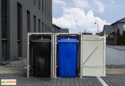 Cache-poubelle Double En Acier Et Composite Aluminium 139 X 80 X 115 Cm -Garanti Jardin Magasin cache poubelle double acier aluminium ouvert 1