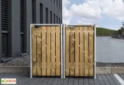 Cache-poubelle Double En Acier Et Bois De Pin Traité 120 X 63 X 115 Cm