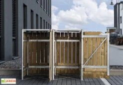 Cache-poubelle Double En Acier Et Bois De Pin Traité 120 X 63 X 115 Cm 7 Cache-poubelle Double En Acier Et Bois De Pin Traité 120 X 63 X 115 Cm -Garanti Jardin Magasin cache poubelle double bois ouvert