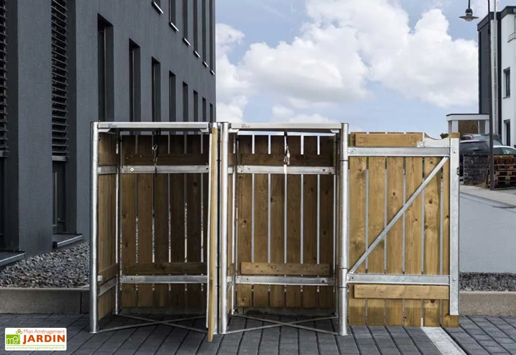 Cache-poubelle Double En Acier Et Bois De Pin Traité 120 X 63 X 115 Cm 4 Cache-poubelle Double En Acier Et Bois De Pin Traité 120 X 63 X 115 Cm – Image 3