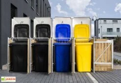 Cache-poubelles En Acier Et Bois De Pin Traité 278 X 80 X 115 Cm -Garanti Jardin Magasin cache poubelle quadruple acier bois ouvert