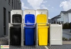 Cache-poubelle Triple En Acier Et Composite Aluminium 181 X 63 X 115 Cm -Garanti Jardin Magasin cache poubelle triple acier aluminium ouvert