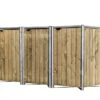 Cache-poubelle Triple En Acier Et Bois De Pin Traité 209 X 80 X 115 Cm -Garanti Jardin Magasin cache poubelle triple acier pin naturel