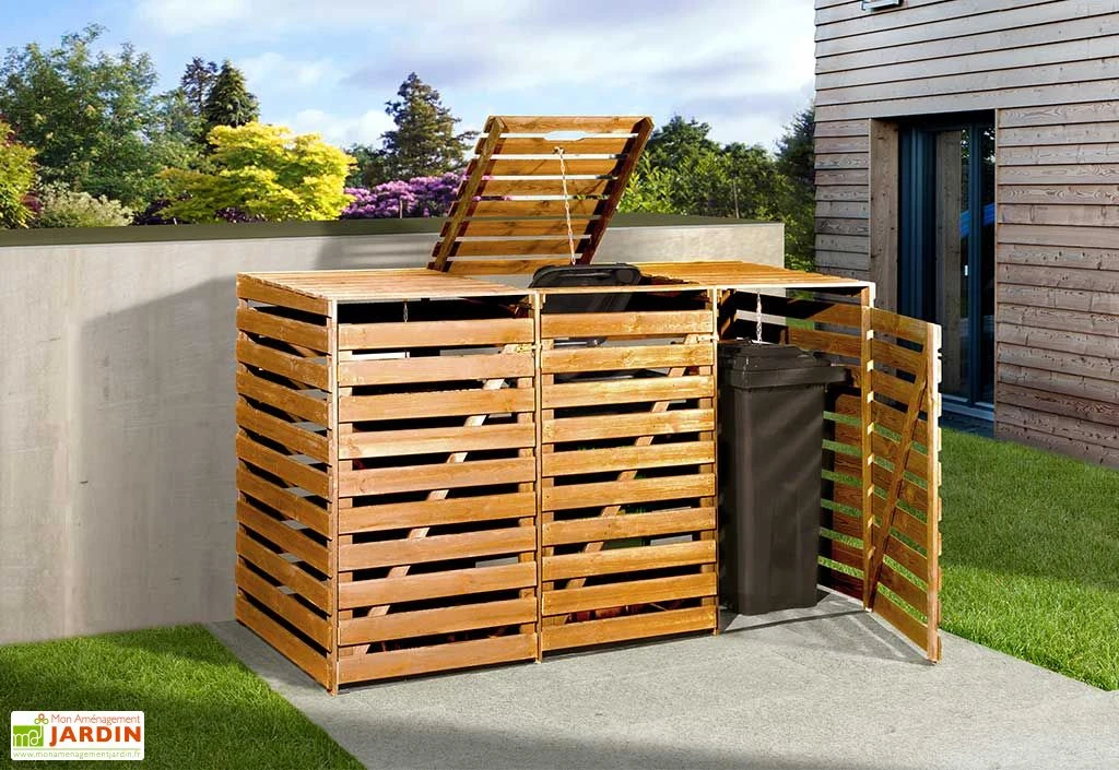 Cache-poubelle En Bois De Pin Traité 92 X 219 X 122 Cm (3 Poubelles) 3 Cache-poubelle En Bois De Pin Traité 92 X 219 X 122 Cm (3 Poubelles)