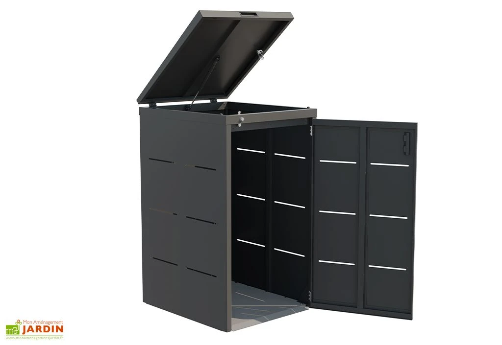 Cache Poubelle En Acier Galvanisé Anthracite - 73 X 85 X 132 Cm 4 Cache Poubelle En Acier Galvanisé Anthracite - 73 X 85 X 132 Cm – Image 2
