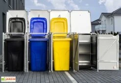 Cache-poubelles En Acier Et Composite Aluminium 241 X 63 X 115 Cm -Garanti Jardin Magasin cache poubelles metal ouvert