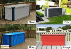 Coffre De Rangement Design En Métal PatioBox 135x78,5x72cm (4 Coloris) -Garanti Jardin Magasin coffre rangement jardin metal acier galvanise trimetals patiobox s 5 2