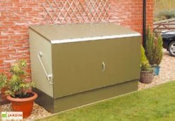 Coffre De Rangement Métal Vélos Vert (196x89x133) -Garanti Jardin Magasin coffre rangement velos vert