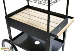 Potager Sur Pieds Avec Roulettes Et Toit 75 X 65 X 150 Cm – Urban Expert -Garanti Jardin Magasin detail chariot potager jardiniere noir