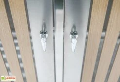 Cache Poubelle Extérieur Double Inox Imitation Bois – 2x 240 Litres -Garanti Jardin Magasin detail poignee cache poubelle westmann wmhhwtc 51