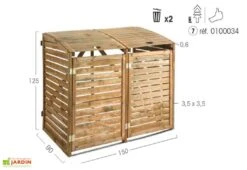 Cache Poubelle Double En Bois Traité Dioica -Garanti Jardin Magasin dimensions cache poubelle dioica jardipolys