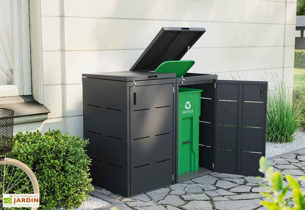 Cache Poubelle En Acier Galvanisé Anthracite - 73 X 85 X 132 Cm 3 Cache Poubelle En Acier Galvanisé Anthracite - 73 X 85 X 132 Cm