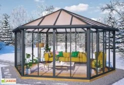 Jardin D’Hiver GARDA Gris Anthracite 5,95 X 5,17 X 3,32 M -Garanti Jardin Magasin jardin hiver aluminium tonnelle garda palram 19m2 5