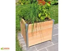 Bac à Fleurs En Bois Douglas Non Traité Et Aluminium - Design -Garanti Jardin Magasin jardiniere en bois aluminium