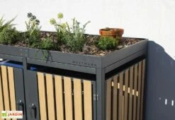 Cache Poubelle Extérieur Double Acier Imitation Bois – 2x 240 Litres -Garanti Jardin Magasin plantes abri poubelle westmann wmhhwtc 62