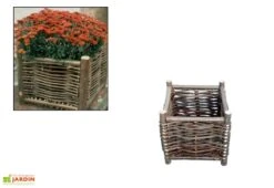 Jardinière Carrée En Bois Noisetier Tressé 40x40x40cm -Garanti Jardin Magasin potager flowerbasket pot fleur bois