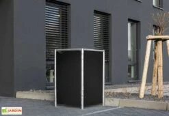 Cache-poubelle Simple En Acier Et Composite Aluminium 60 X 63 X 115 Cm -Garanti Jardin Magasin poubelle exterieure acier composite aluminium noir