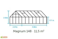 Halls Serre De Jardin En Aluminium Et Verre Trempé Magnum 148 – 11,5 M² -Garanti Jardin Magasin schema dimensions serre jardin magnum 148