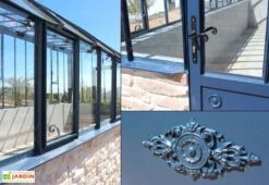 Serre Adossée Ancienne En Aluminium Et Verre Trempé 4mm Versailles 380x280m -Garanti Jardin Magasin serre ancienne en aluminium et verre trempe 4mm versailles detail