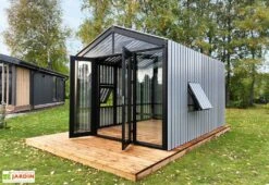 Serre De Jardin En Bois Et Verre Trempé Avec Panneaux Occultants – Tournesol -Garanti Jardin Magasin serre jardin bois gris panneaux stali design 06