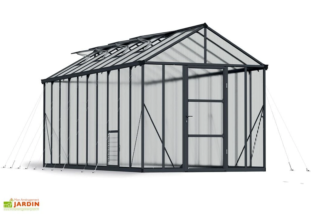 Serre De Jardin En Aluminium Et Polycarbonate Glory 14,7 M² - Grise 4 Serre De Jardin En Aluminium Et Polycarbonate Glory 14,7 M² - Grise – Image 2