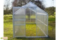 Serre De Jardin En Aluminium Et Polycarbonate – Diamant Gris 126 -Garanti Jardin Magasin serre jardin polycarbonate diamant 126 base acier 190x380x195cm 7m2