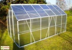 Serre De Jardin En Aluminium Et Polycarbonate – Diamant Gris 126 -Garanti Jardin Magasin serre jardin polycarbonate diamant 126 base acier 190x380x195cm 7m2 3