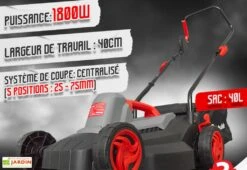 Tondeuse à Gazon Électrique 1800 W – 40 Cm Bac Récolteur 40 L -Garanti Jardin Magasin tondeuse electrique 1800w elem garden tde1840p 40cm