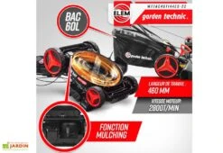Tondeuse à Gazon Thermique Autotractée 144,3 CC – 46 Cm -Garanti Jardin Magasin tondeuse gazon thermique elem garden wttac46t144es 22 fonction mulching