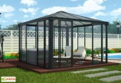 Jardin D’Hiver En Aluminium Et Polycarbonate 9 M² – LEDRO 3000 -Garanti Jardin Magasin tonnelle fermee jardin hiver ledra aluminium gris polycarbonate 10m2